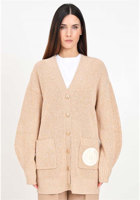 Cardigan beige da donna in viscosa mouliné punto pannocchia ELISABETTA FRANCHI | MK85S46E2AB2